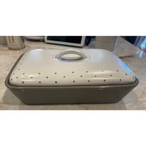 Denby England stoneware covered  baker gray and white polka dots